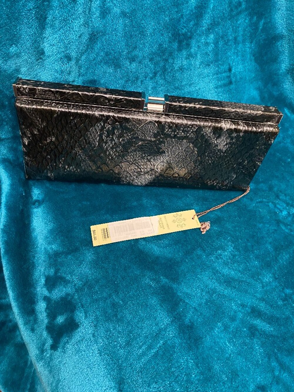 Kate Landry Black and Gray Faux Snake-Skin Hard shell evening Clutch
